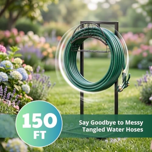 Garden Hose Holder Stand, Black Steel Heavy Duty Freestanding Water Hose Storage Rack with 4 Reinforced Anchor Spikes and Storage Basket Waterproof Stable Organizer for Yard Lawn Garden Farm - Image 7