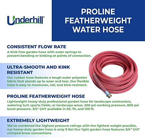 Underhill ProLine Featherweight Lightweight Garden Hose 50 ft, Heavy-Duty Anti-Kink, 200 psi WP, 800 psi BP, H75-075PRO-FW, ¾ Inch x 75 ft GHT, Red - Image 3