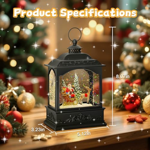 Christmas Snow Globe Lantern Water Glittering Santa Snow Globe with Music and Timer, USB Lined/Battery Operated, Christmas Eve Decorations Gifts, Lighted Lantern for Christmas Festival Decoration - Image 4