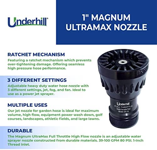 Underhill Magnum UltraMax Full Throttle High Flow Garden Water Hose Nozzle, Sprayer, 39-100 GPM 80 PSI, 1-Inch FHT, Jet, Soak, Fan, NG500-SFSH-10 - Image 3