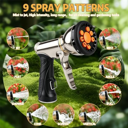 Garden Hose Nozzle Heavy Duty, High Pressure Hose Sprayer with 9 Spray Patterns, Metal Water Hose Nozzle Leakproof for Car Washing, Lawn Care, Plant Watering, Patio Cleaning & Pets (orange) - Image 3