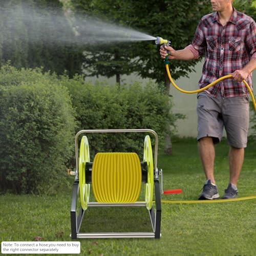 Garden Hose Reel, Portable Metal Hose Reel, Floor Mounted/Wall Mounted, Water Hose Holder for 328.1FT Hose, 0.55" Connection Diameter - Image 4
