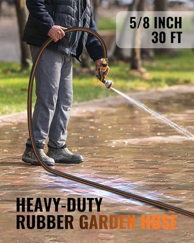 30FT x 5/8" Rubber Garden Hose, Heavy Duty Garden Water Hose, 300 PSI Working, 1000 PSI Burst, Swivel Handle with Stainless Steel Ring, 5-Layer Braided, All-Weather Outdoor Use, BG30GH06 - Image 2