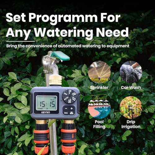 Kryso 2-Zone Sprinkler Timer with Brass Inlet & Outlet – Programmable Garden Hose Water Timer with Rain Delay, Manual & Automatic Irrigation Controller for Yard, Lawn & Outdoor Watering - Image 3