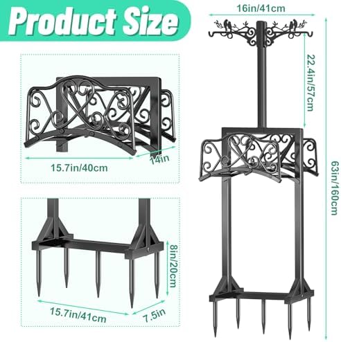 Garden Hose Holder for Outside,Water Hose Holders with 2 Bird Statue Shepherds Hooks & 5 Spikes,Double-Sided Freestanding Hose Stand Heavy Duty Hose Storage Rack for Outdoor Yard Lawn Farm - Image 3