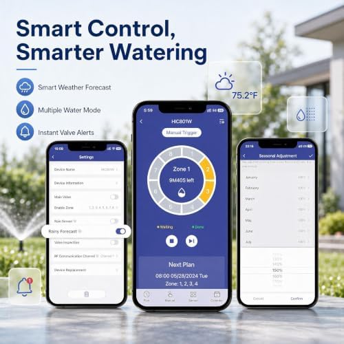 8 Zone Smart Sprinkler Controller, WiFi Irrigation Timer with App Remote Control, Weather-Based Automatic Watering, Customizable Schedules & Seasonal Adjustment for Lawn and Garden - Image 4