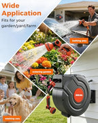 5/8 Inch 115FT Retractable Garden Hose Reel,Wall Mounted Retractable Hose Reel with 9-Pattern Nozzle, 180° Swivel Auto Rewind, Any Length Lock Water Hose Reel for Yard Garden Car Washing - Image 3