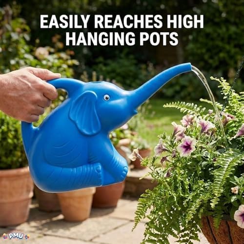 PMU 6Pcs 2-Quart Elephant Watering Can – Durable Plastic Garden Watering Can for Indoor & Outdoor Plants, Easy-Pour Spout, Large Water Pot, Blue - Image 7
