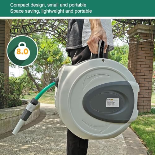 Retractable Garden Hose Reel, Wall Mounted with Auto Rewind, Swivel Bracket, 65.6 ft Hose, Multi-Pattern Nozzle, Any-Length Lock - Image 6
