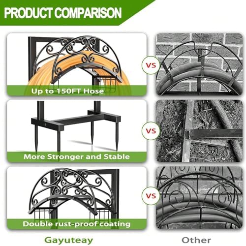 Garden Hose Holder Stand with Storage Basket, Heavy Duty Freestanding Water Hose Hanger Holds 151ft, Rust-Resistant Outdoor Hose Rack for Yard Lawn Farm - Image 3