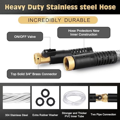 Metal Garden Hose 75FT Stainless Steel Heavy Duty Flexible Lightweight Water Hoses Pipe with 10-Function Spray Nozzle and 3/4" Solid Brass Fittings No Kink Durable for Outdoor Yard & Lawn - Image 2