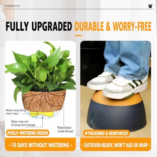 11.4 Inch, 2-Pack Large Self Watering Hanging Planters, Durable Resin Pots for Indoor Outdoor Plants with Detachable Bottom, Water Storage, Breathable Drainage (White, 2) - Image 5
