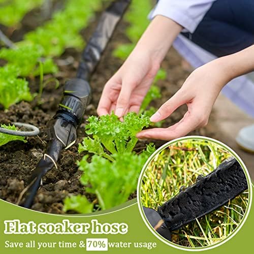 Weysat 6 Pcs Garden Soaker Hose 25 Ft 1/2" Flat Double Layer Consistent Drip Hose Leakproof Heavy Duty Irrigation Save 80% Water for Garden Bed Vegetable Sprinkler - Image 6