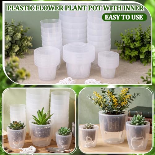 Self Watering Plant Pots, 4.3''/5.1''/6.6'', Transparent, 24 Pcs - Image 5