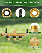 Garden Hose Splitter, 5 Way Heavy Duty Brass hose splitter, Water Hose Bib Spigot Splitter with 0.59" Full Flow Ball Valve Outlet & Shut-Off Valve 3/4'' Connector Outdoor Water Faucet Adapter - Image 4