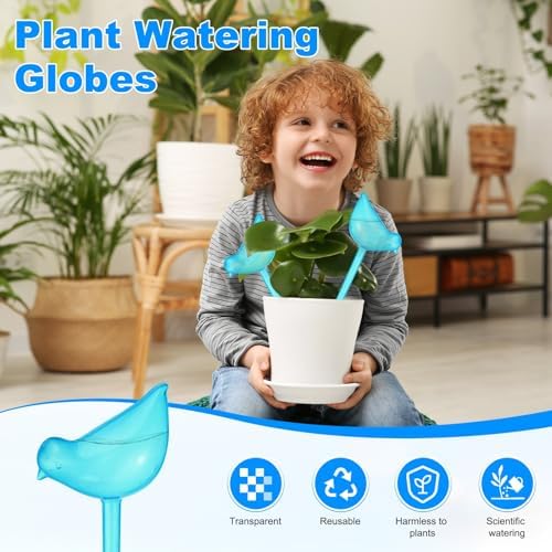 M METERXITY 6-Pack Plant Watering Globes, 9.8 Inch Plastic Bird Shape Self Watering Planter Insert for Indoor/Outdoor Pots, Self Water Devices Decorative Garden Stake [Lake Blue] - Image 2