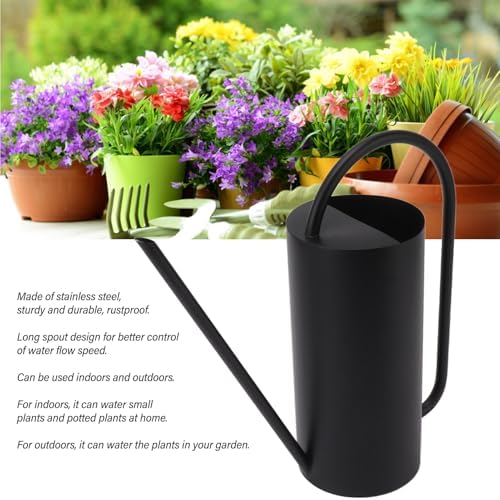 Watering Can, Indoor Metal Watering Can with Long Spout, 1500ml Large Capacity, Stainless Steel Watering Kettle for Desk Office Plants (Black) - Image 2