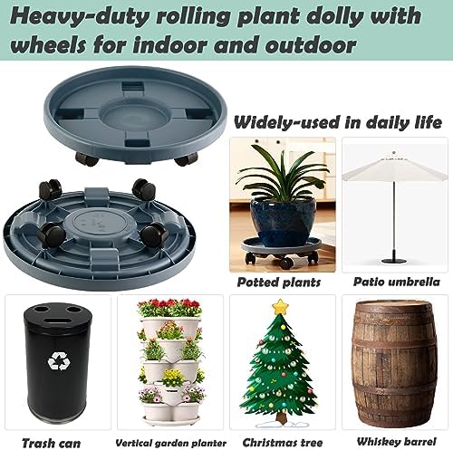 10 Packs Large Plant Caddy with Wheels 13" Rolling Plant Stands Heavy-duty Plastic Plant Roller Base Pot Movers Plant Saucer on Wheels Indoor Outdoor Plant Dolly with Casters Planter Tray Grey - Image 4
