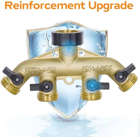 Hose Splitter 4 Way, Diivoo Heavy Duty Brass Hose Y Connector, High Flow Spigot Splitter, Easy Grip Faucet Adapter, Solid Spigot Shut Off Valve for Outdoor Gardening, 3/4" Standard - Image 2