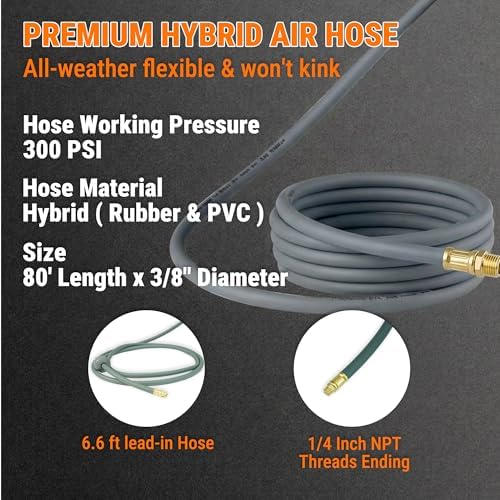 Retractable Air Hose Reel, 3/8" x 80FT Hubrid Air Hose, 300PSI Max, Auto-Rewind & Length-Lock, Ceiling/Wall Mount Enclosed PP Reel with 180° Swivel Bracket for Workshop/Garage - Image 4