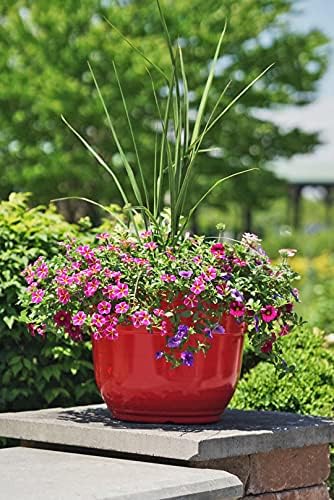 Garden Elements Indoor/Outdoor Glazed Brushed Happy Plastic Planter, Large, Bright Red, 15" (Pack of 2) - Image 2