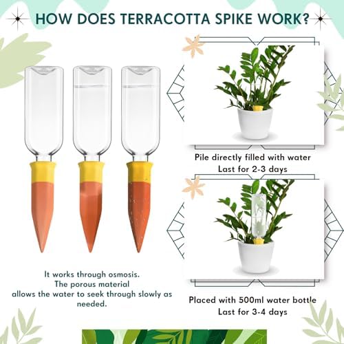 Ziliny 8 Pcs Plant Watering Devices Include Terracotta Watering Spikes 17 oz Plastic Automatic Plant Waterer Clear Wine Bottle for Indoor Outdoor Garden - Image 3