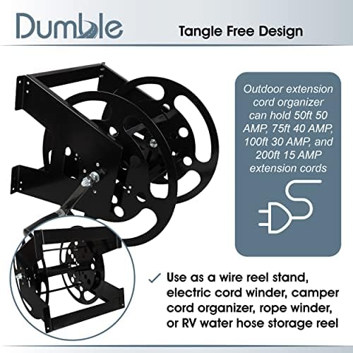 Dumble RV Extension Cord Reel Stand - 50-100ft Black Steel RV Electrical Cord Roll Up or Camper Hose Organizer Spool - Image 3