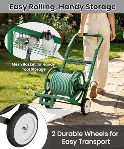 Artigarden Garden Hose Reel Cart with Wheels, Outdoor Water Hose Cart Green - Image 4
