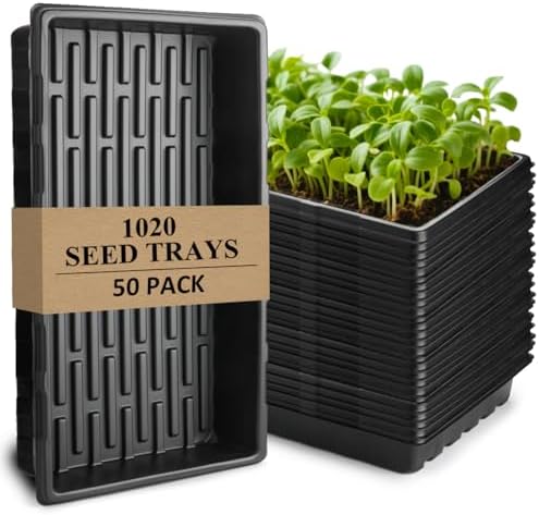 50-Pack Heavy-Duty 1020 Seed Trays No Holes, Thick Plastic Plant Flats by BTPLASTIK