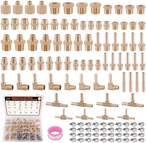 120Pcs Brass Hose Pipe Fitting & Hose Barb Kit for Air/Fuel/Water/Oil Hose by HOME