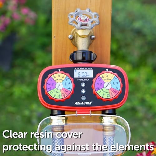 AQUASTAR Two-Zone Hose Watering Timer (Red) Garden Hose Sprinkler Timer, Automatic Irrigation for Lawn, Garden, Yard, Two Outlets - Image 6