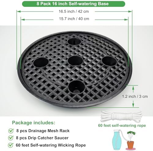 8 Pack 16 inch Self Watering Base for Fabric Grow Bag, Self-watering Plastic Elevated Plant Saucer Stand, Automatic Watering Tray for Non-woven Planter Flower Pot Growth Tent Greenhouse Indoor Outdoor - Image 3