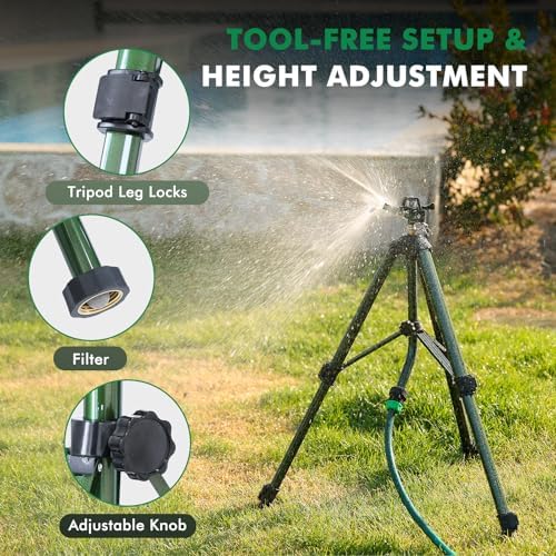 RESTMO 2 Pack Adjustable Full Metal Tripod Sprinklers for Yard Large Area - Image 6