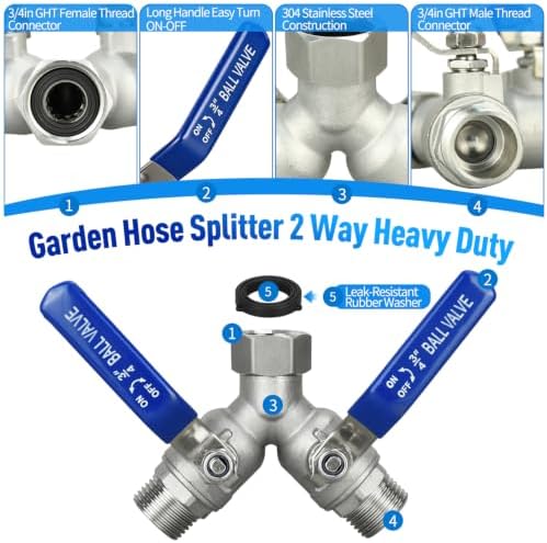 4 Pack 304 Stainless Steel Hose Splitter 2 Way, Full Flow Hose Splitter - Image 4