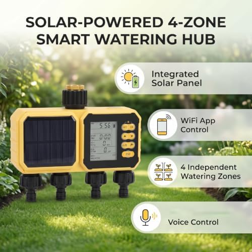 Fockety Solar Sprinkler Timer, 4 Zone APP Smart WiFi Water Timer with Solar Panel, Dual Power Programmable Irrigation Hose, Automatic Irrigation Controller System for Lawn - Image 2