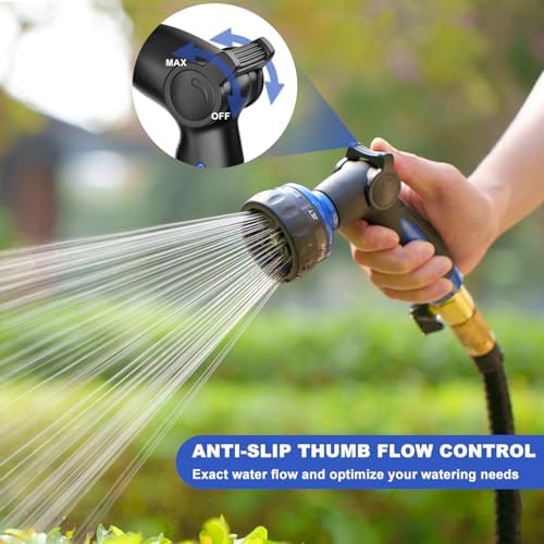 HOSUN Heavy Duty Garden Hose Nozzle Metal, 7 Spray Modes Thumb Control Blue - Image 4