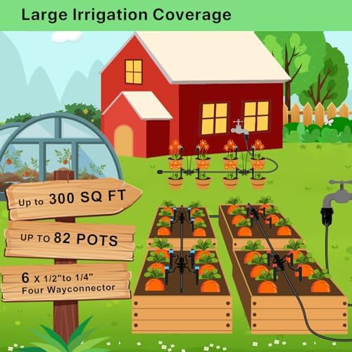 250FT Drip Irrigation System for Garden - 50FT 1/2" Main Tube & 200FT 1/4" Branch Tubing, Brass Splitter, Quick Connect Design, Perfect for Outdoor Plants, Raised Beds, Greenhouses - Image 4