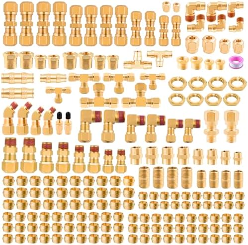 251Pcs DOT Air Line Fittings Push Lock Air Fittings & Brass Air Nylon Tube Compression Fittings Kits,1/4" 1/8" 3/8" 1/2" NPT Push To Connect Fittings Quick Connect Air Hose Fittings Assortment by ANRIWT