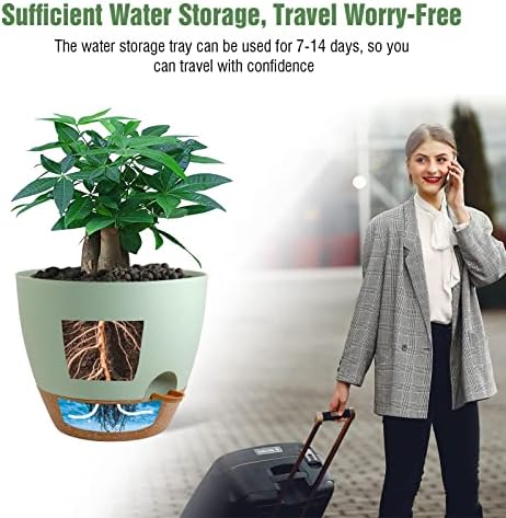 UOUZ 12inch 2Pack Large Self Watering Planters, Plastic Plant Pots with 60oZ Removable Deep Reservoir and Multi Mesh Drainage Holes for Indoor Outdoor Garden Plants and Flowers, Green with Brown - Image 5