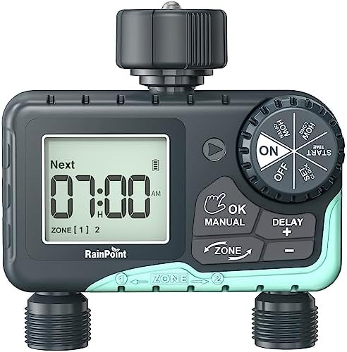 RAINPOINT Sprinkler Timer with Brass Inlet & Outlet, Programmable Hose Timer for Garden Soaker Hose, Water Timer with Rain Delay/Manual Watering System, Digital Drip Irrigation Timer for Yard, Lawn - Image 2