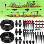 Drip Irrigation System, 40FT 1/2" Mainline & 100FT 1/4" Tubing, with Adjustable Drip Emitters Misting Sprinkler, Efficient Sprinkler System Kit for Flower Bed, Raised Bed, Greenhouse, Lawn by Landtouch