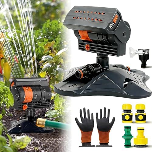 16-Nozzle Oscillating Sprinkler with Dual-Zone Sprinkler Water Timer, 360° 16-Hole Automatic Rocking Sprinkler, Turbo Orbit Mist Sprinklers System for Garden (Standard, Sprinklers) by Unknown