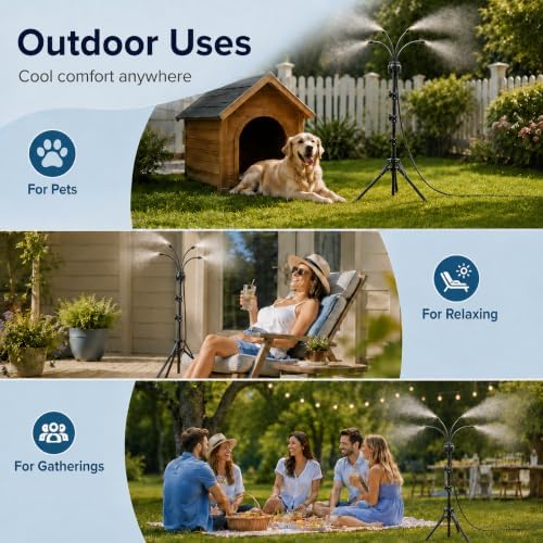 6FT Height Adjustable Standing Mister, Outdoor Misting System, 26FT Hose - Image 3