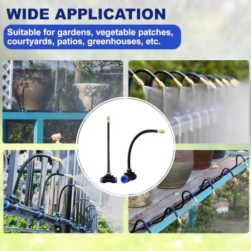 Upriver 30 Pcs Brass Misting Nozzles Tee with 8 Inch Built in Hose for 1/4"/6mm Tubing, 360° Rotation Adjustable Water Mister Nozzle Thread Sprayer for Garden Watering System - Image 6
