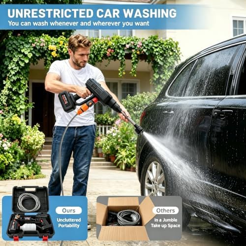 Cordless Portable Washer, Car Wash Kit, 6-in-1 Nozzle, 5 Meter Hose, 900 Max PSI Water Jet, Draw Water Anywhere, for Cars, Fences, Driveways, Home, Garden - Image 6