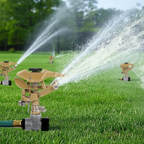 Biswing 2 Pack Impact Sprinklers on Metal Step Spike, Heavy Duty Zinc Alloy Lawn Sprinkler Head on Spike Base, Adjustable 360 Degree Watering Sprinkler for Large Area Grass Garden Irrigation - Image 5