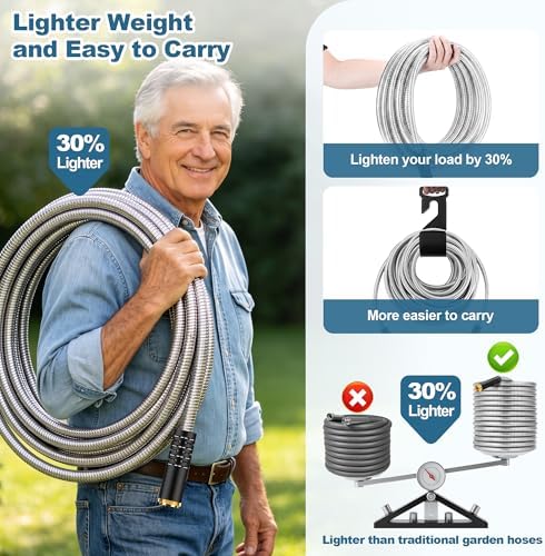 Rcfunkid Garden Hose 100FT No-Kink Metal Hose With 10 Function Nozzle Tough - Image 4