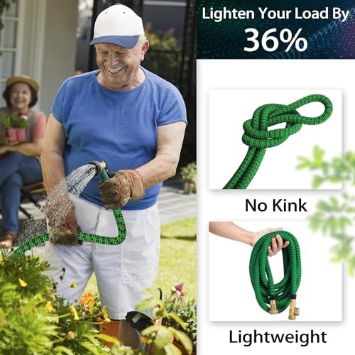 50 ft Expandable Garden Hose-2026 Newly Upgraded Expanding Garden Hoses with 10 Function Spray Nozzle, Extra Strength Fabric, Leak-Proof, Lightweight, Kink-Free Flexible Retractable Hose(Green Black) - Image 6