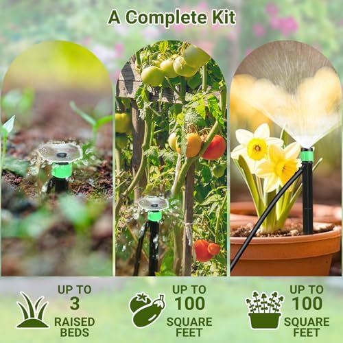 Drip Irrigation Kit for Garden, Raised Beds, Lawn - Adjustable Watering System with Drip Emitters, 5/16" & 1/4" Tubing, Barbed Fittings - Image 3