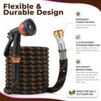 Garden Hose 100 ft, 2026 Upgraded Kink Free Flexible Water Hose 100ft With 10 Pattern Spray Nozzle, Leak-Proof, Portable, Ultra Lightweight & Durable Garden Hose for Yard, Lawn, Outdoor Black & Orange - Image 3